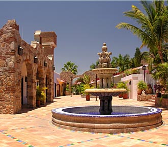 hacienda et sa fontaine au Mexique